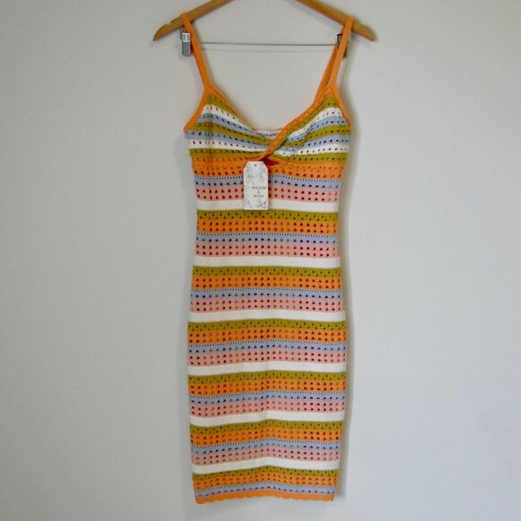 Crochet Dress Knit Tank Sleeveless Orange Pink Blue Green Stripes NEW NWT  XS - Picture 1 of 16